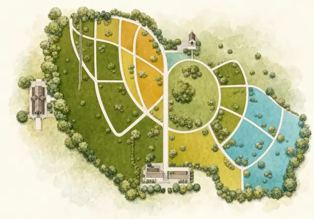 Mapa ilustrado del Parque de Auco con caminos y puntos de referencia
